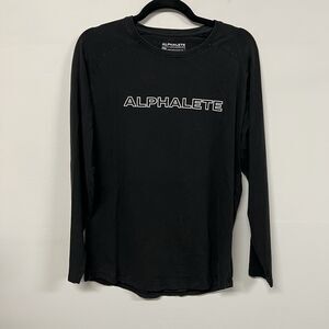 Alphalete Mens Long Sleeve Tee Size M Black Logo T Shirt Athleisure Gym Branding